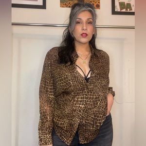 Vintage Liz Claiborne Liz Sport Petite Animal Print Blouse